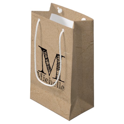 Petit Sac Cadeau Monogramme Rustique Kraft papier Brown Look (Devant Angle)