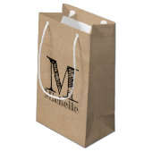 Petit Sac Cadeau Monogramme Rustique Kraft papier Brown Look (Dos Angle)