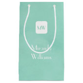 Petit Sac Cadeau Monogramme vert à menthe simple et chic avec nom (Devant)