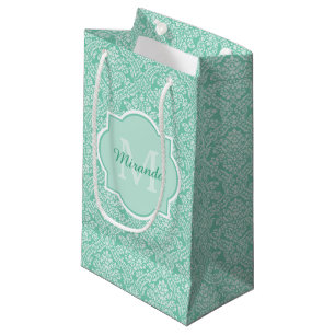Petit Sac Cadeau Monogramme vert de menthe élégant avec nom