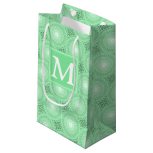 Petit Sac Cadeau Monogramme vert ressort cercles motif