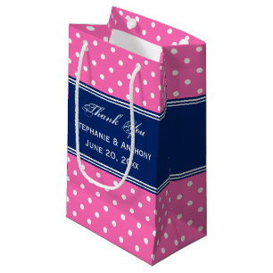 Petit Sac Cadeau MonogrammeRose chaud, Pointe Polka blanche avec Bl