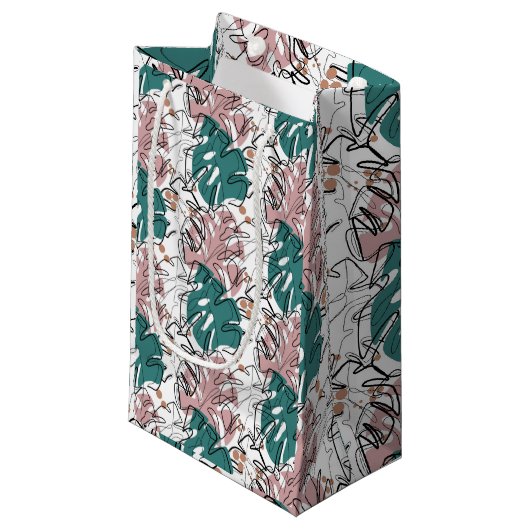 Petit Sac Cadeau Monoline monstera feuilles avec taches de couleur (Devant Angle)