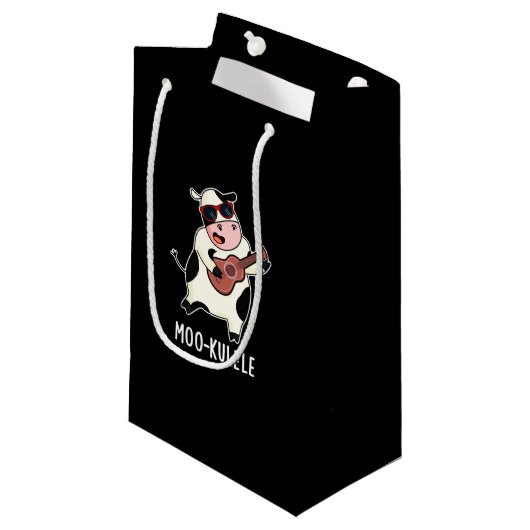 Petit Sac Cadeau Moo-kulele Funny Ukulele Cow Pun Dark BG (Devant Angle)