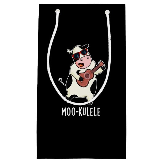 Petit Sac Cadeau Moo-kulele Funny Ukulele Cow Pun Dark BG (Devant)