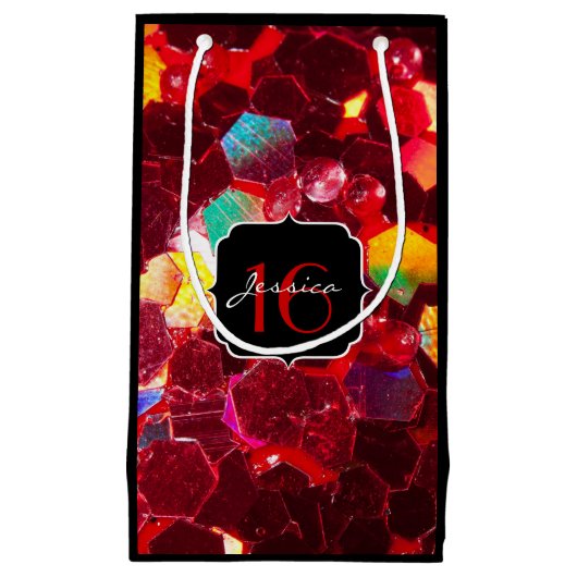 Petit Sac Cadeau Mosaïque abstraite rouge brillant parties scintill (Devant)