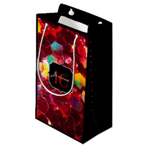Petit Sac Cadeau Mosaïque abstraite rouge brillant parties scintill