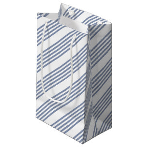 Petit Sac Cadeau Motif à cinq bandes bleu-gris et blanc