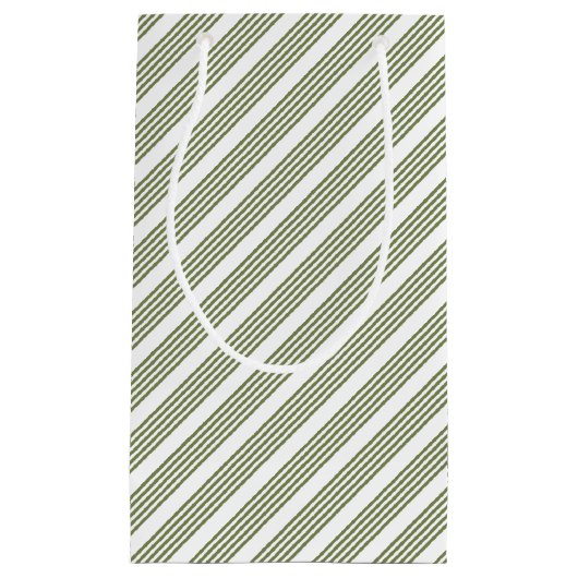 Petit Sac Cadeau Motif à cinq bandes vert et blanc olive (Devant)