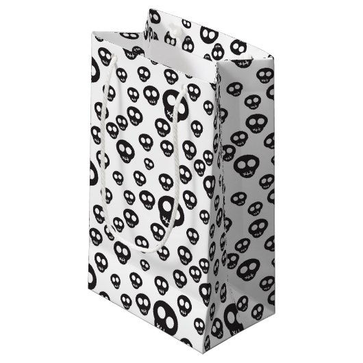 Petit Sac Cadeau Motif avec les crânes noirs sur le blanc (Devant Angle)