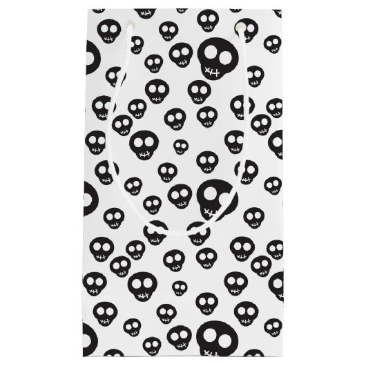 Petit Sac Cadeau Motif avec les crânes noirs sur le blanc (Devant)