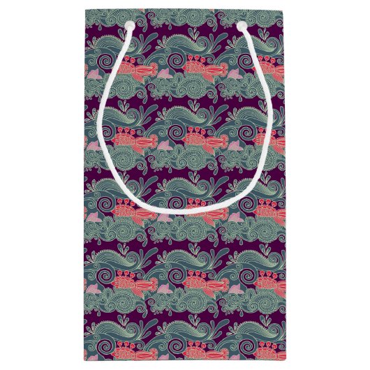 Petit Sac Cadeau Motif avec les poissons et la vague pourpre (Dos)