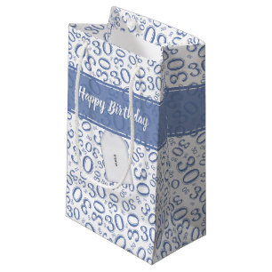 Petit Sac Cadeau Motif bleu et blanc de joyeux 30ème anniversaire