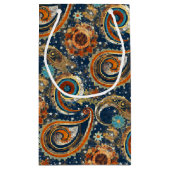 Petit Sac Cadeau Motif Celestial Paisley Marine Bleu, Orange, Or (Dos)
