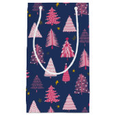 Petit Sac Cadeau Motif d'arbre de Noël bleu et rose (Devant)