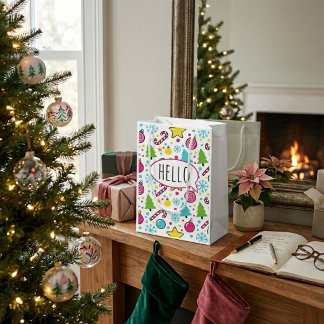 Petit Sac Cadeau Motif d'arbre de Noël coloré dans le style Pop Art