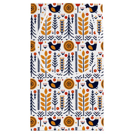 Petit Sac Cadeau Motif d'art populaire d'oiseau d'automne (Dos)