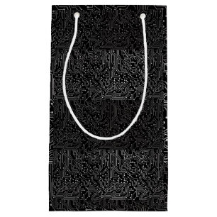 Petit Sac Cadeau Motif de circuit connecté b Go noir