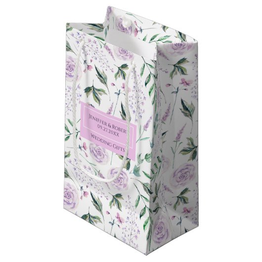 Petit Sac Cadeau Motif de fleurs d'humeur Lilac (Devant Angle)