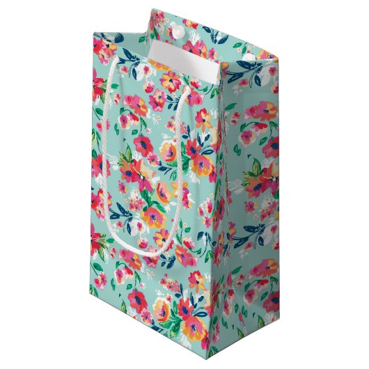Petit Sac Cadeau Motif de fleurs peint (Devant Angle)
