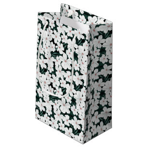 Petit Sac Cadeau Motif de fleurs tropical blanc