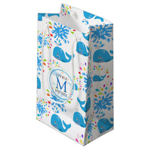 Petit Sac Cadeau Motif de monogramme de baleine bleue
