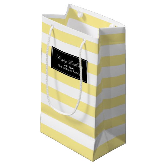 Petit Sac Cadeau Motif de rayures jaunes (Devant Angle)