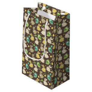 Petit Sac Cadeau motif de ressort avec des oeufs de pâques, oiseaux