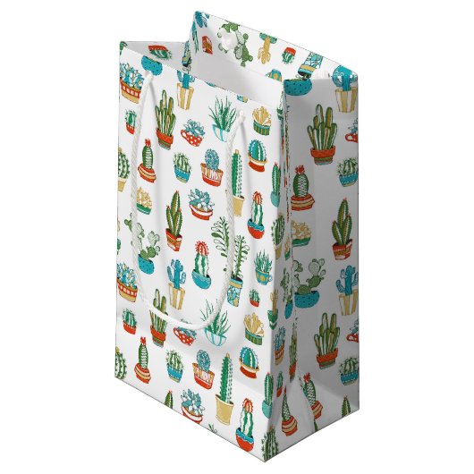Petit Sac Cadeau Motif de Succulents (Devant Angle)