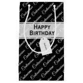 Petit Sac Cadeau Motif de typographie du Centenaire Nom noir/blanc (Devant)