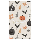 Petit Sac Cadeau Motif d'Halloween avec citrouilles et oiseaux. (Dos)
