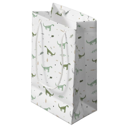 Petit Sac Cadeau Motif Dinosaure Vert (Devant Angle)
