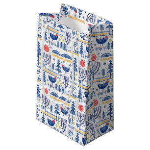 Petit Sac Cadeau Motif d'oiseau d'hiver d'art populaire