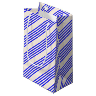 Petit Sac Cadeau Motif électrique bleu et beige cinq bandes