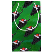 Petit Sac Cadeau Motif Festif de chat noir sur vert (Dos)