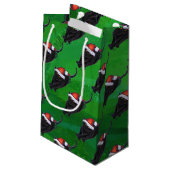 Petit Sac Cadeau Motif Festif de chat noir sur vert (Dos Angle)