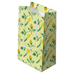 Petit Sac Cadeau Motif floral avec rose jaune et fleurs de tulipe