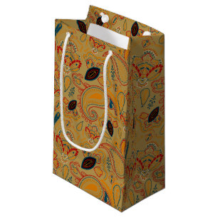 Petit Sac Cadeau motif floral brun rétro ethnique vintage cachemire