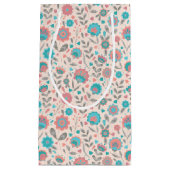 Petit Sac Cadeau Motif floral d'art populaire turquoise et de (Devant)