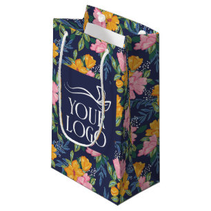 Petit Sac Cadeau Motif floral rose et jaune avec le logo de votre e