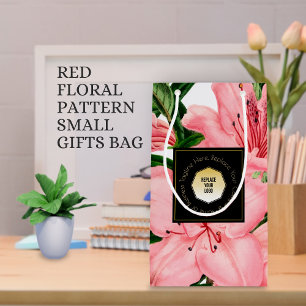Petit Sac Cadeau Motif floral rouge Ajoutez le nom et le logo de vo