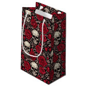 Petit Sac Cadeau Motif gothique crâne et roses rouges (Dos Angle)