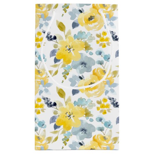 Petit Sac Cadeau Motif jaune et bleu d'aquarelle (Dos)