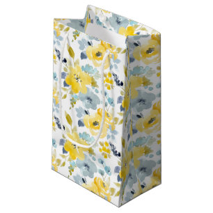 Petit Sac Cadeau Motif jaune et bleu d'aquarelle