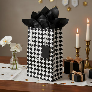 Petit Sac Cadeau Motif pied-de-poule noir classique