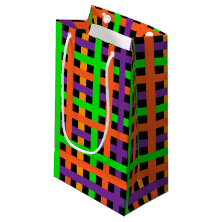 PETIT SAC CADEAU MOTIF PLACÉ NOIR ORANGE VERT PURPLE
