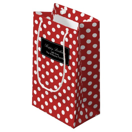 Petit Sac Cadeau Motif Pois rouge (Devant Angle)
