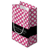 Petit Sac Cadeau Motif Préparatoire Mariage Fushia et Noir (Devant Angle)