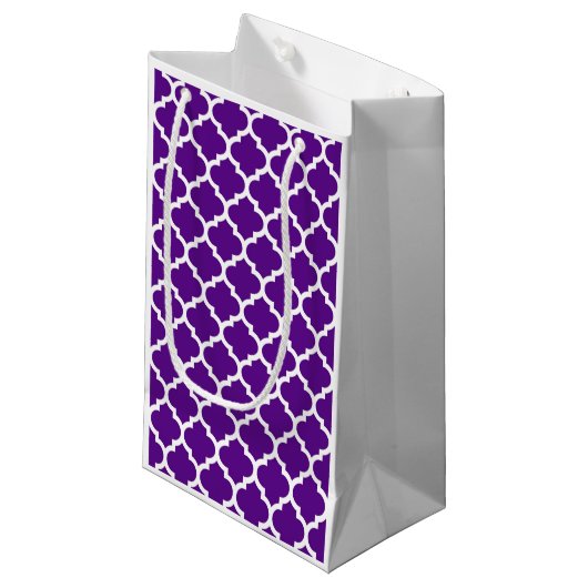 Petit Sac Cadeau Motif Quatrefoil Marocain Blanc Violet #5 (Devant Angle)