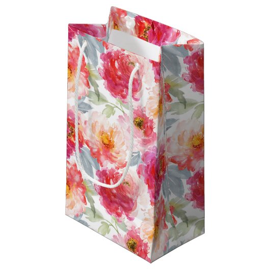 Petit Sac Cadeau Motif rose Aquarelle Peony (Devant Angle)
